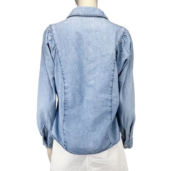 DYNAMITE Vera Denim Western Chambray Blue Light Wash Blouse Shirt Puff‎ sleeve M - Picture 4 of 7